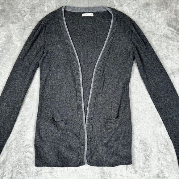 Aeropostale Cotton Blend Cardigan Sweater size L Gray Dark Academia READ - Picture 2 of 8